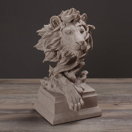 Lion Head Wall Sculpture – Modern Resin Art Décor - Grey - 