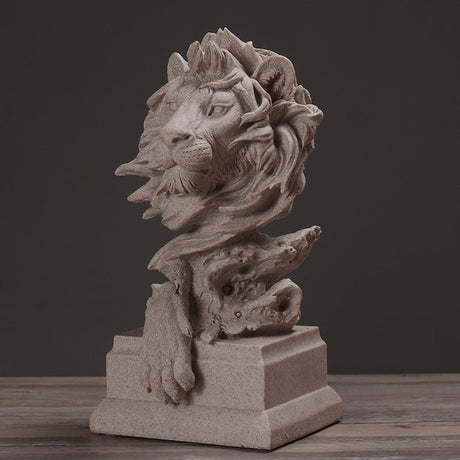Lion Head Wall Sculpture – Modern Resin Art Décor - Grey - 