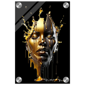 Liquid Gold: Duality in Drip – Contemporary Digital Portrait Art Print - Acrylic Print - 20x30 cm / 8x12″ - 