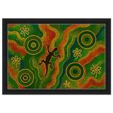 Lizard Dreaming – Aboriginal Dot Painting Wall Art Print - Framed Canvas - 30x45 cm / 12x18″ - Black frame
