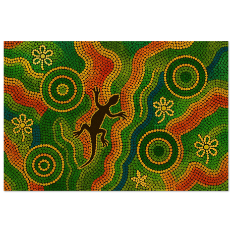 Lizard Dreaming – Aboriginal Dot Painting Wall Art Print - Wood Prints - 50x75 cm / 20x30″ - 