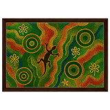Lizard Dreaming – Aboriginal Dot Painting Wall Art Print - Framed Canvas - 40x60 cm / 16x24″ - Dark wood frame