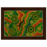 Lizard Dreaming – Aboriginal Dot Painting Wall Art Print - Framed Canvas - 20x30 cm / 8x12″ - Dark wood frame
