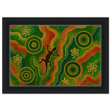 Lizard Dreaming – Aboriginal Dot Painting Wall Art Print - Framed Canvas - 20x30 cm / 8x12″ - Black frame