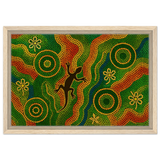 Lizard Dreaming – Aboriginal Dot Painting Wall Art Print - Framed Canvas - 30x45 cm / 12x18″ - Wood frame