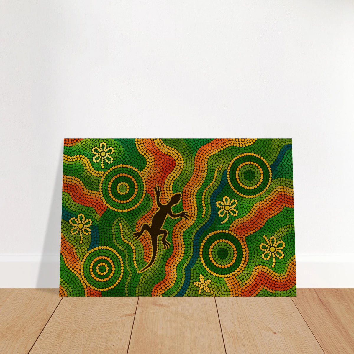 Lizard Dreaming – Aboriginal Dot Painting Wall Art Print - Brushed Aluminum Print - 20x30 cm / 8x12″ - 