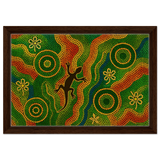 Lizard Dreaming – Aboriginal Dot Painting Wall Art Print - Framed Canvas - 30x45 cm / 12x18″ - Dark wood frame