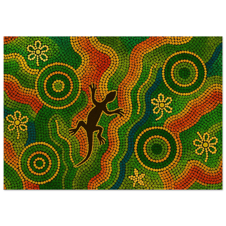 Lizard Dreaming – Aboriginal Dot Painting Wall Art Print - Wood Prints - 70x100 cm / 28x40″ - 