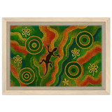 Lizard Dreaming – Aboriginal Dot Painting Wall Art Print - Framed Canvas - 20x30 cm / 8x12″ - Wood frame