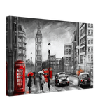 London in the Rain | Selective Color Urban Art | Wall Art Print - Canvas - 40x60 cm / 16x24″ - 
