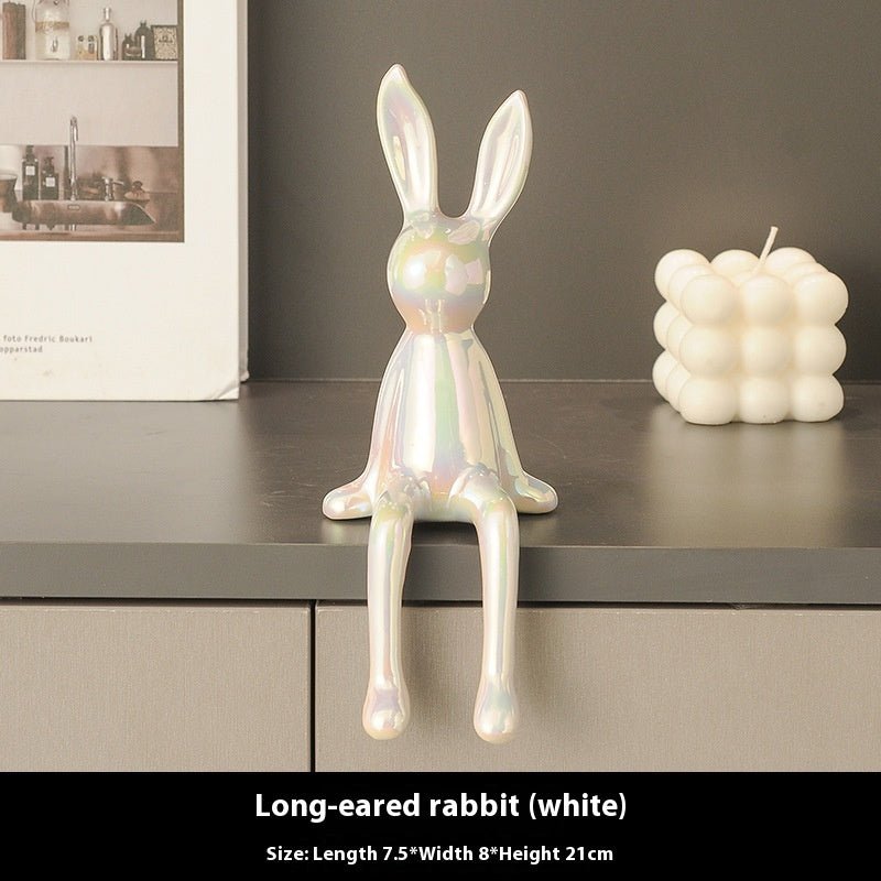 Long Eared Rabbit Ornament – Modern Ceramic Animal Figurine Home Décor - Long Eared Rabbit White - 