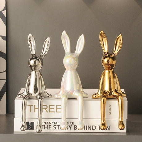 Long Eared Rabbit Ornament – Modern Ceramic Animal Figurine Home Décor - Long Eared Rabbit Gold - 