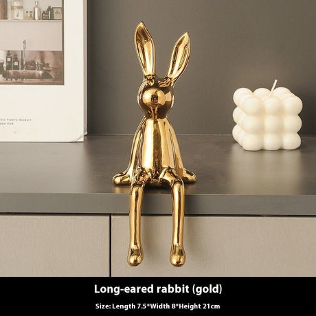 Long Eared Rabbit Ornament – Modern Ceramic Animal Figurine Home Décor - Long Eared Rabbit Gold - 