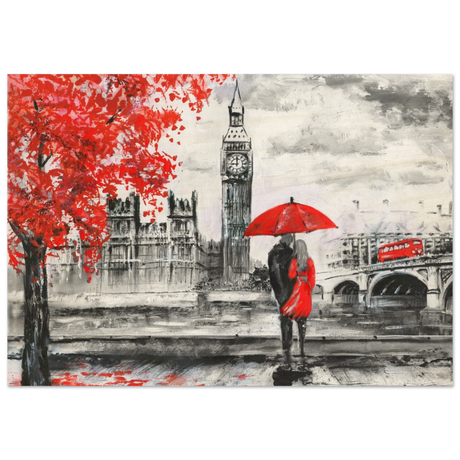 "Love in London Rain" – Romantic City Escape | Wall Art Print - Wood Prints - 70x100 cm / 28x40″ - 
