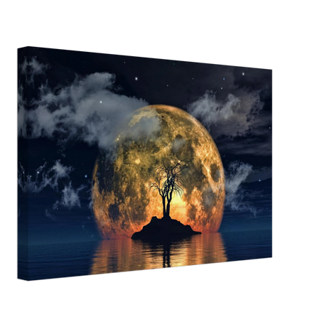 "Lunar Eclipse Isle" – A Celestial Nightscape Awakened by the Moon Fine Art Digital Illustration | Surreal Moonlit Scene - Canvas - 30x45 cm / 12x18″ - 