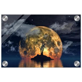 "Lunar Eclipse Isle" – A Celestial Nightscape Awakened by the Moon Fine Art Digital Illustration | Surreal Moonlit Scene - Acrylic Print - 20x30 cm / 8x12″ - 