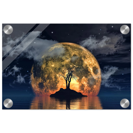 "Lunar Eclipse Isle" – A Celestial Nightscape Awakened by the Moon Fine Art Digital Illustration | Surreal Moonlit Scene - Acrylic Print - 20x30 cm / 8x12″ - 