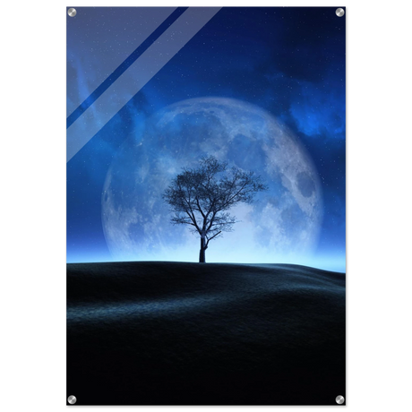 "Lunar Silence" – A Moonlit Whisper in the Night Dreamy Digital Fantasy Landscape Wall art Print - Acrylic Print - 70x100 cm / 28x40″ - 