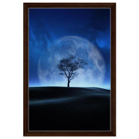 "Lunar Silence" – A Moonlit Whisper in the Night Dreamy Digital Fantasy Landscape Wall art Print - Framed Canvas - 40x60 cm / 16x24″ - Dark wood frame