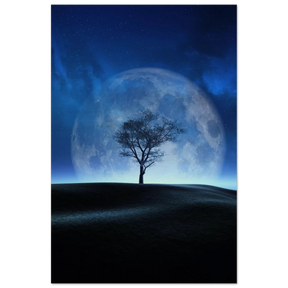 "Lunar Silence" – A Moonlit Whisper in the Night Dreamy Digital Fantasy Landscape Wall art Print - Wood Prints - 60x90 cm / 24x36″ - 