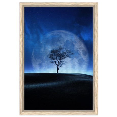 "Lunar Silence" – A Moonlit Whisper in the Night Dreamy Digital Fantasy Landscape Wall art Print - Framed Canvas - 40x60 cm / 16x24″ - Wood frame