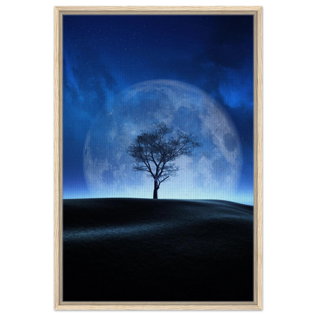 "Lunar Silence" – A Moonlit Whisper in the Night Dreamy Digital Fantasy Landscape Wall art Print - Framed Canvas - 60x90 cm / 24x36″ - Wood frame