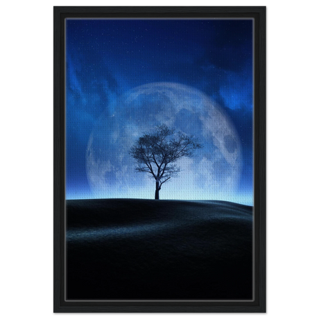 "Lunar Silence" – A Moonlit Whisper in the Night Dreamy Digital Fantasy Landscape Wall art Print - Framed Canvas - 40x60 cm / 16x24″ - Black frame