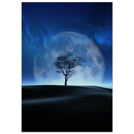 "Lunar Silence" – A Moonlit Whisper in the Night Dreamy Digital Fantasy Landscape Wall art Print - Wood Prints - 70x100 cm / 28x40″ - 