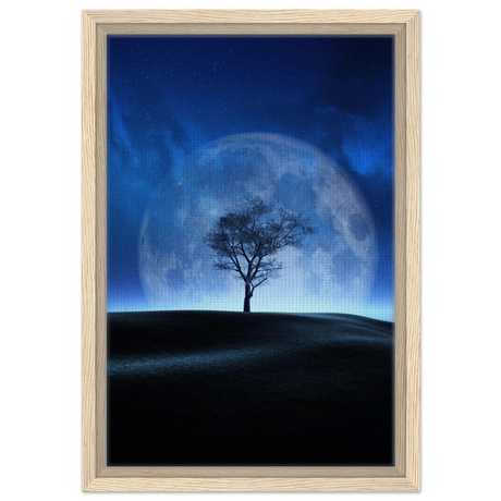 "Lunar Silence" – A Moonlit Whisper in the Night Dreamy Digital Fantasy Landscape Wall art Print - Framed Canvas - 30x45 cm / 12x18″ - Wood frame