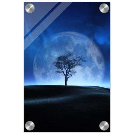 "Lunar Silence" – A Moonlit Whisper in the Night Dreamy Digital Fantasy Landscape Wall art Print - Acrylic Print - 20x30 cm / 8x12″ - 