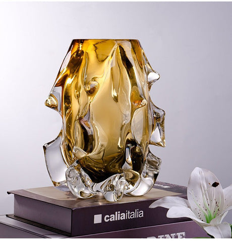 Luxury Crystal Glass Vase – Handmade Polished Art Flower Arrangement Ornament - Tall - 