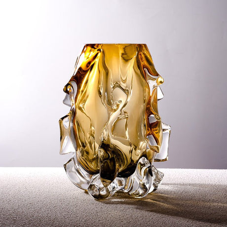 Luxury Crystal Glass Vase – Handmade Polished Art Flower Arrangement Ornament - Wide - 