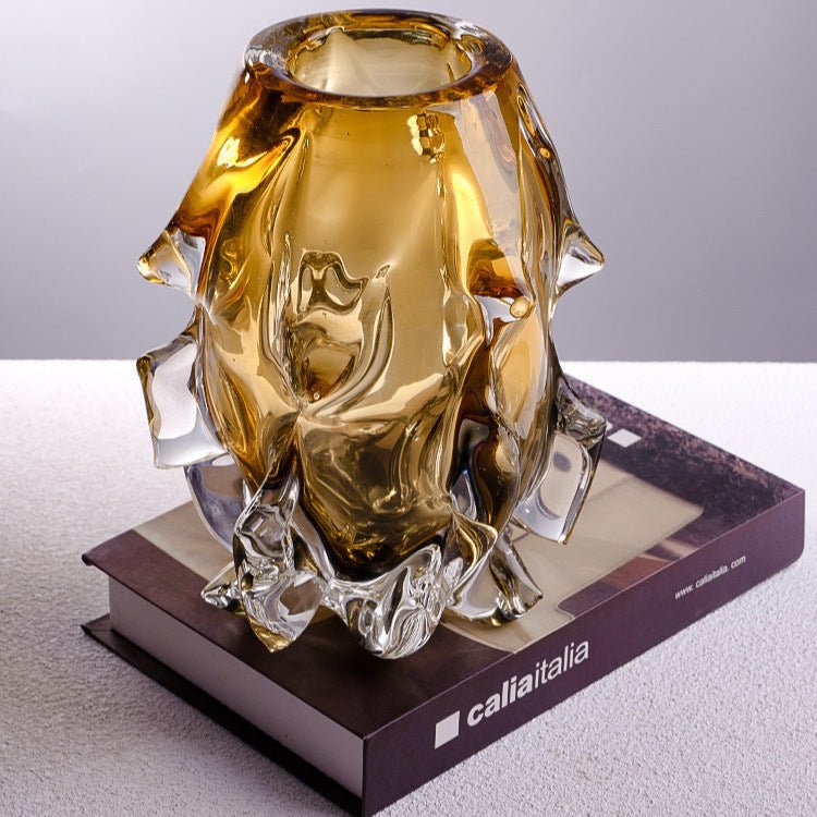 Luxury Crystal Glass Vase – Handmade Polished Art Flower Arrangement Ornament - Tall - 