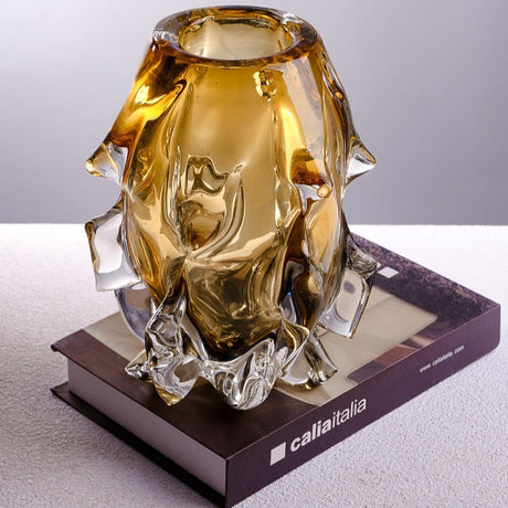 Luxury Crystal Glass Vase – Handmade Polished Art Flower Arrangement Ornament - Tall - 