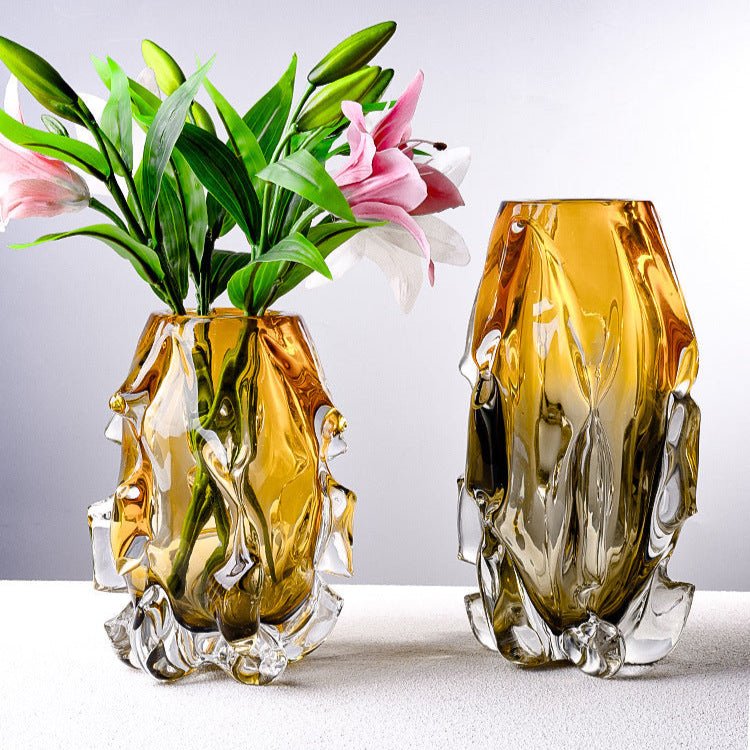 Luxury Crystal Glass Vase – Handmade Polished Art Flower Arrangement Ornament - Tall - 