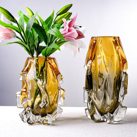 Luxury Crystal Glass Vase – Handmade Polished Art Flower Arrangement Ornament - Tall - 