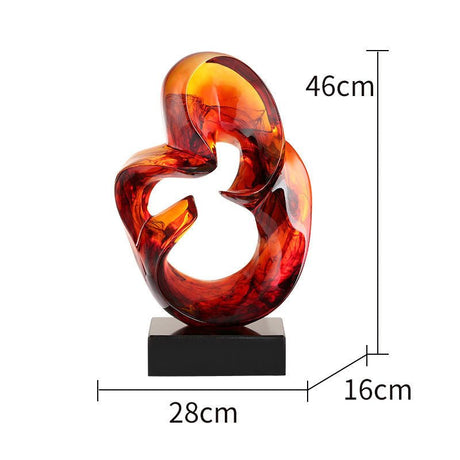 Luxury Glass - Effect Resin Sculpture – Modern Abstract Home Décor - Orange Red - 