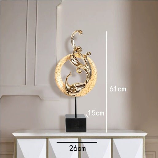 Luxury Phoenix Sculptures – Artistic Resin Home Décor Ornaments - Large Short Single - Rose Gold - 