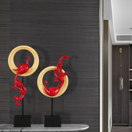 Luxury Phoenix Sculptures – Artistic Resin Home Décor Ornaments - Large High Single - Elegant Silver - 