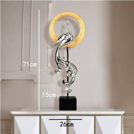 Luxury Phoenix Sculptures – Artistic Resin Home Décor Ornaments - Large High Single - Elegant Silver - 