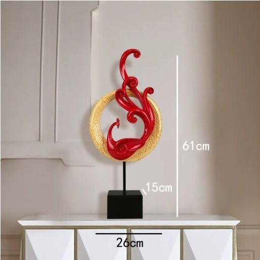 Luxury Phoenix Sculptures – Artistic Resin Home Décor Ornaments - Large Pair - Festive Red - 