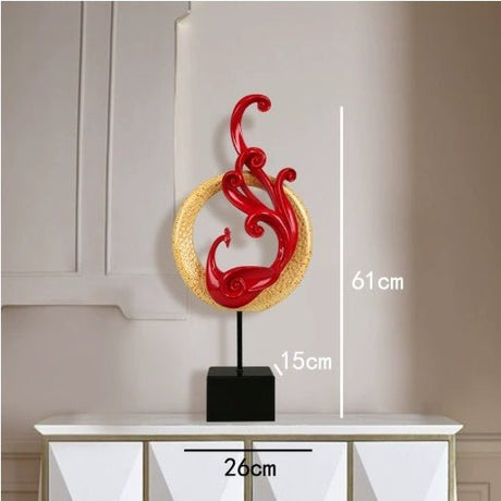 Luxury Phoenix Sculptures – Artistic Resin Home Décor Ornaments - Large Pair - Festive Red - 