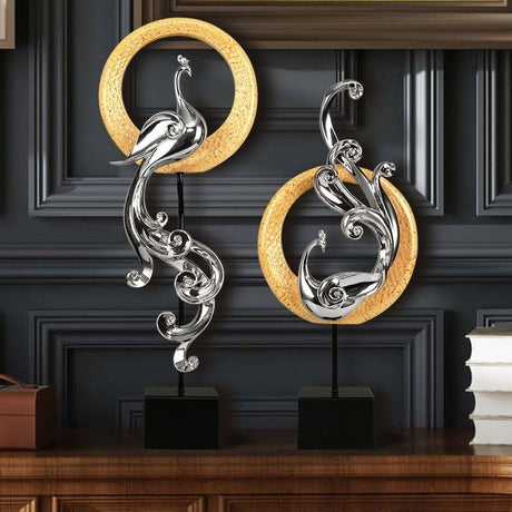 Luxury Phoenix Sculptures – Artistic Resin Home Décor Ornaments - Large High Single - Elegant Silver - 