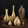 Luxury Pure Brass Decorative Carved Flower Vases – Handcrafted Ornamental Art - Brass Lotus Carved Vase – Small - 