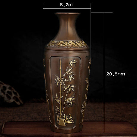 Luxury Pure Brass Decorative Carved Flower Vases – Handcrafted Ornamental Art - Meilan Luxury Brass Vase - 