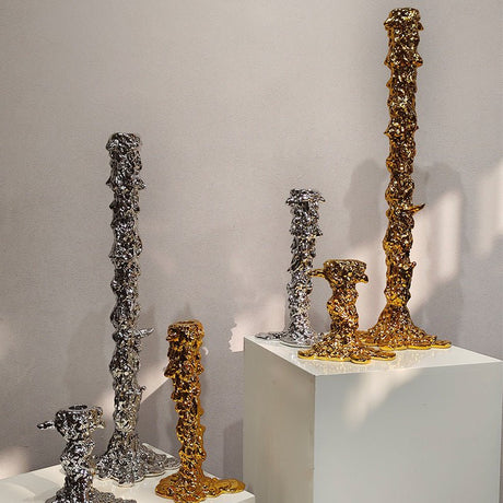 Luxury Resin Candlestick Sculptures – Modern Electroplated Ornaments (Gold & Silver) - Gold Large - 