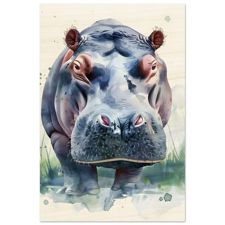 Majestic Hippo Watercolor | Contemporary Watercolor Illustration Wall art Print - 40x60 cm / 16x24″ - Wood Prints - 