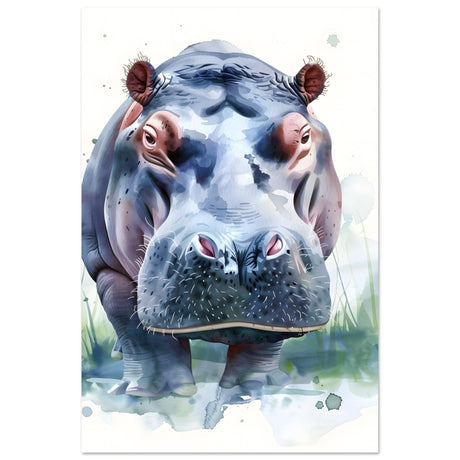 Majestic Hippo Watercolor | Contemporary Watercolor Illustration Wall art Print - 30x45 cm / 12x18″ - Aluminum Print - 