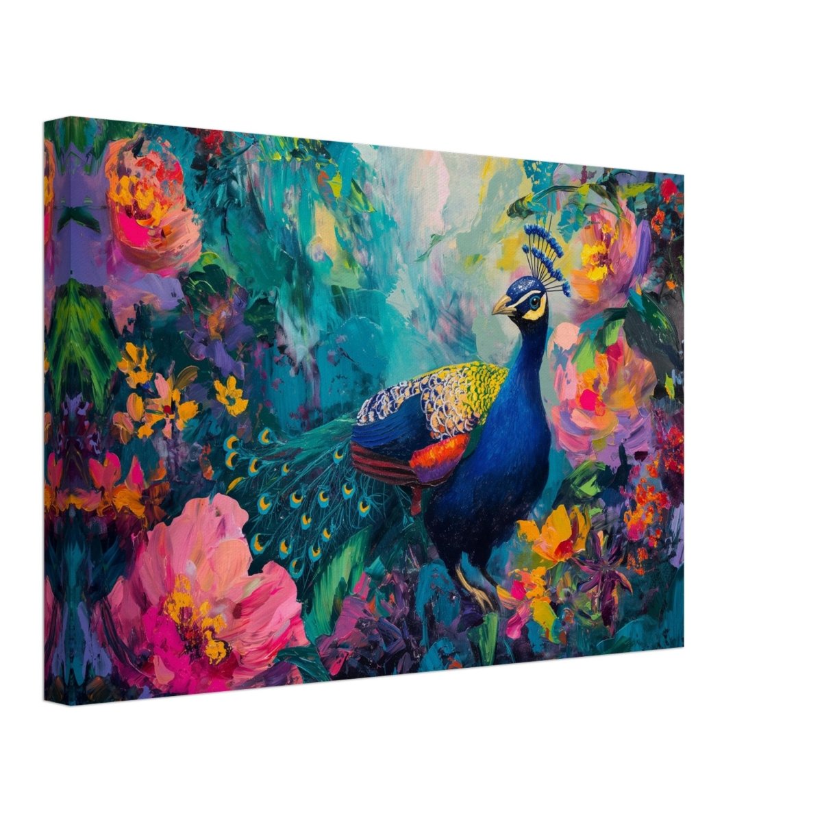 Majestic Peacock in Bloom: A Celebration of Nature's Grandeur | Contemporary Impressionist Wildlife Painting - Canvas - 30x45 cm / 12x18″ - 