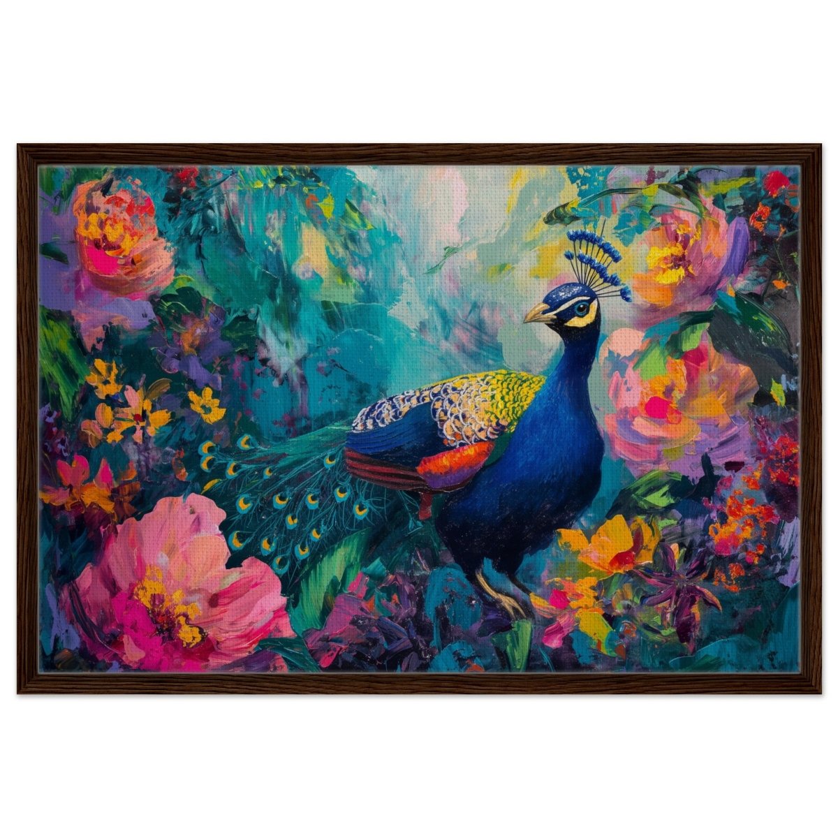 Majestic Peacock in Bloom: A Celebration of Nature's Grandeur | Contemporary Impressionist Wildlife Painting - Canvas - 50x75 cm / 20x30″ - 